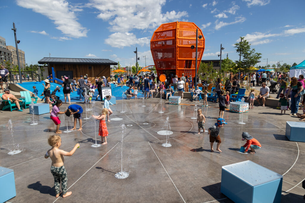 Kids playing in a water park